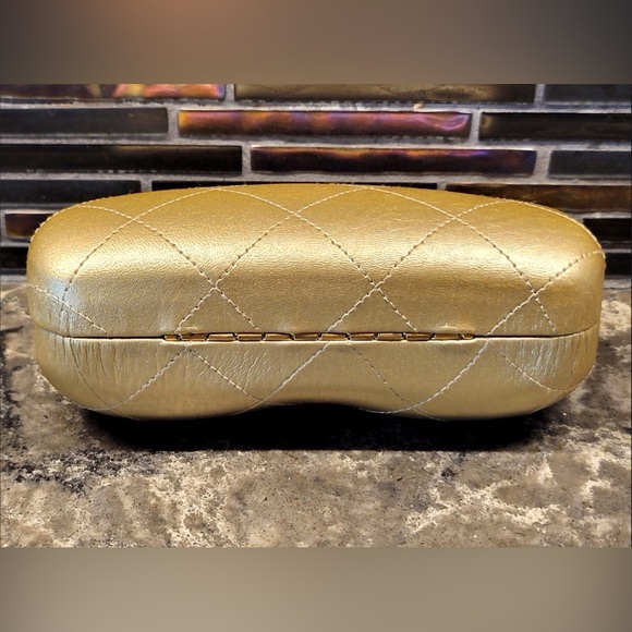 Real Leather Chanel Quilted Clamshell Glasses Case Champagne Italy ~ disc. HTF - Picture 5 of 9